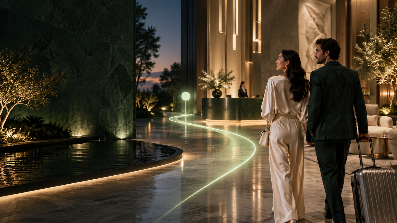 Travelers follow Is wayfinding into a refined property